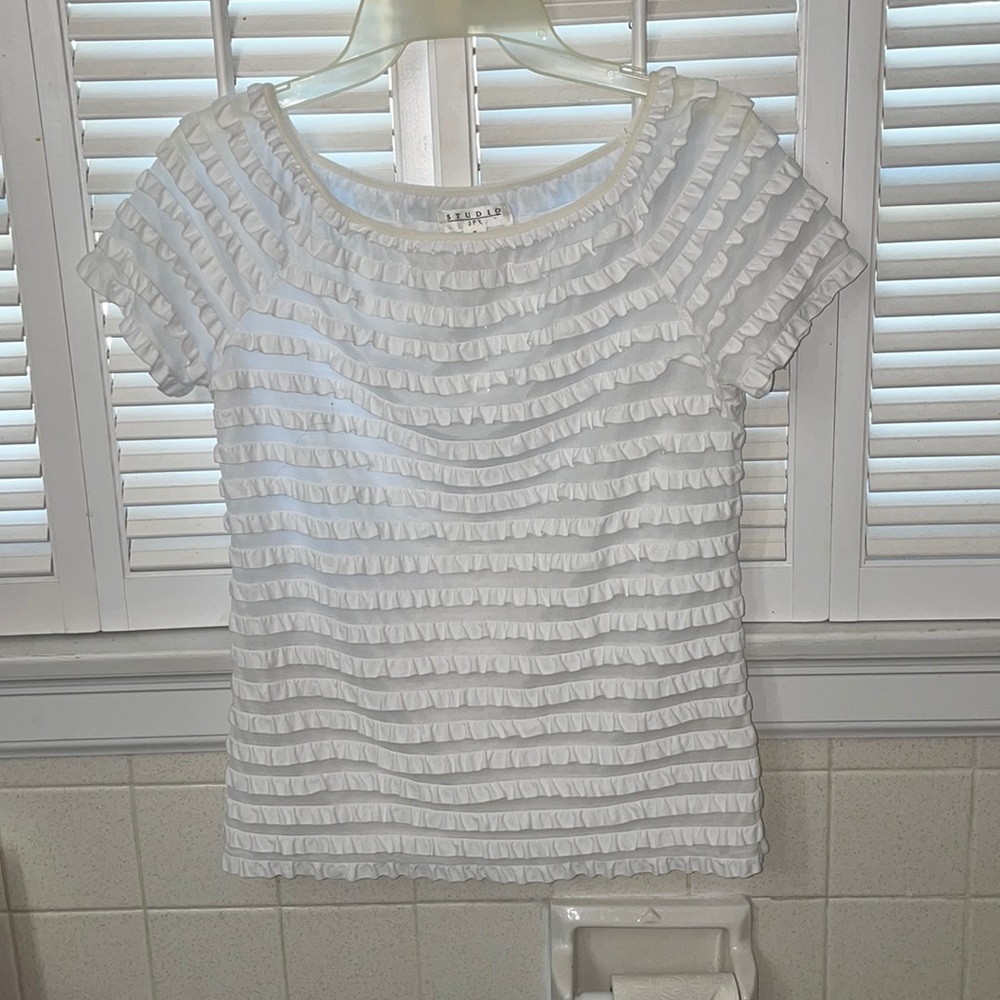 Studio JPR sheer white ruffle top blouse shirt